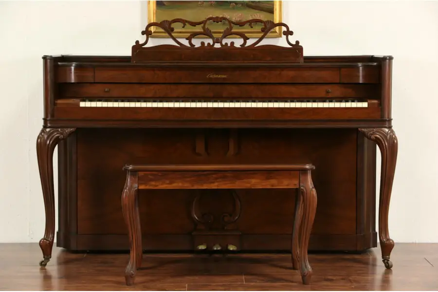 Photo of Baldwin Acrosonic 1945 Piano & Bench, Carved Walnut