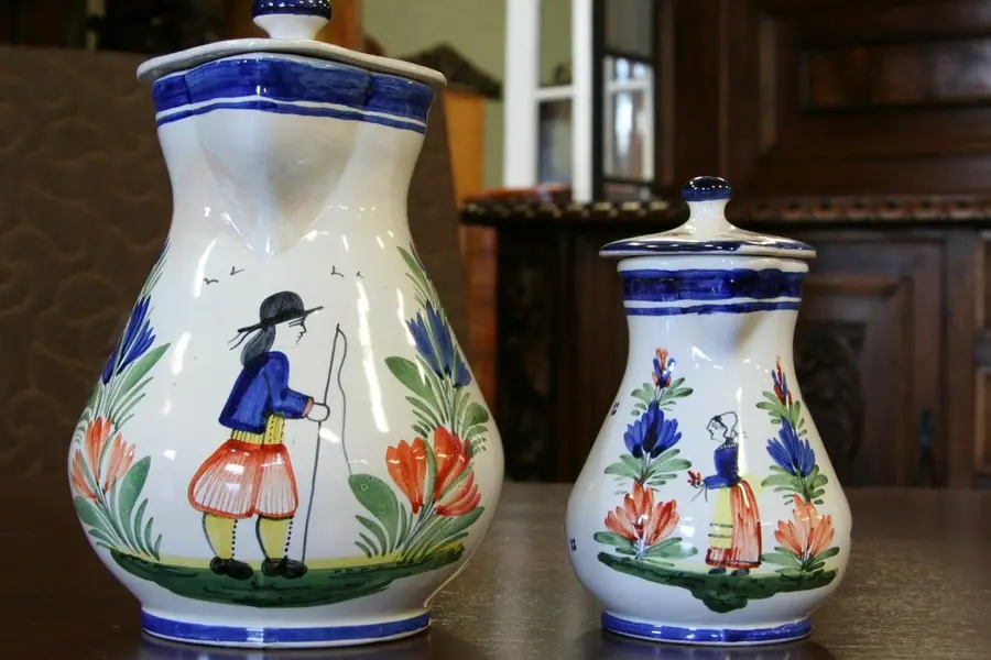 Photo of Two Quimper HB Hand Painted Pitchers from France