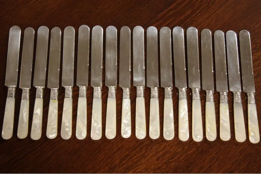 Photo of Set 18 Victorian Pearl Handle Silver Dinner Knives