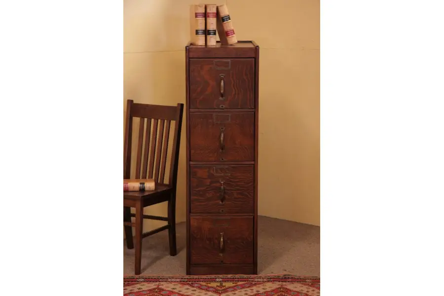 Photo of Quarter-sawn Oak 4 Drawer Antique File Cabinet