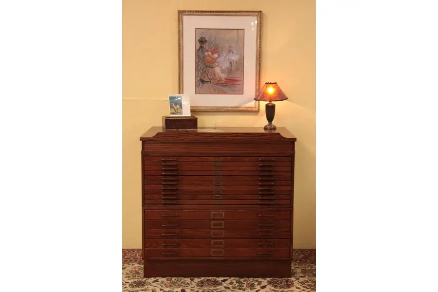Photo of Oak 15 Drawer Map Chest, Drawing File & Easel