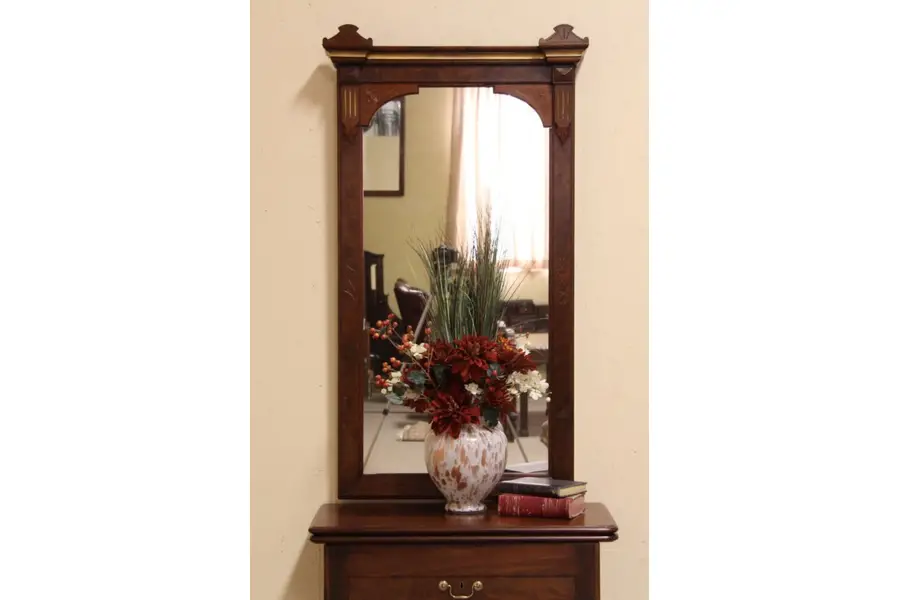 Photo of Victorian Walnut Antique Carved Hall Mirror