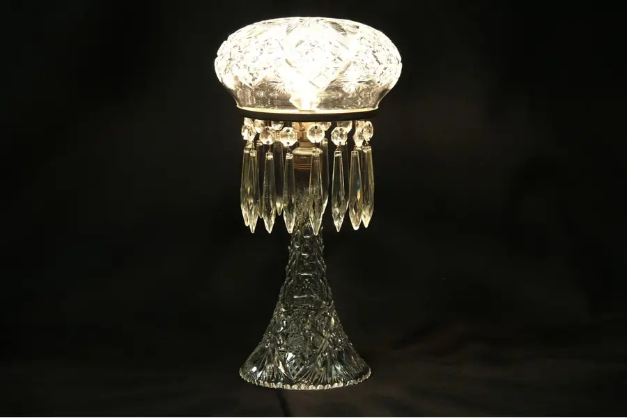 Photo of Cut Crystal Glass Antique 1920 Mushroom Lamp