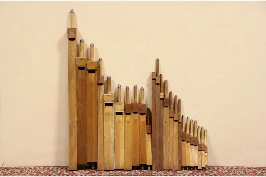 Photo of Group of 24 Wooden Antique Salvage 1900's Organ Pipes