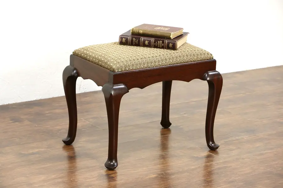 Photo of Georgian Design 1930's Vintage Mahogany Bench or Stool, New Upholstery
