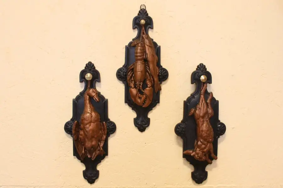 Photo of Set of 3 Antique Game & Fish Sculptures