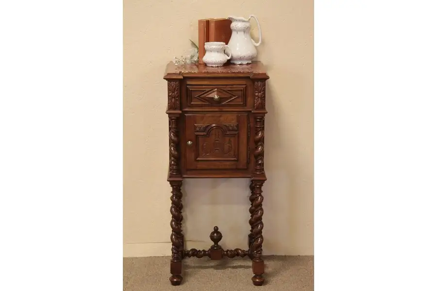 Photo of French Carved End Table or Nightstand, Marble Top