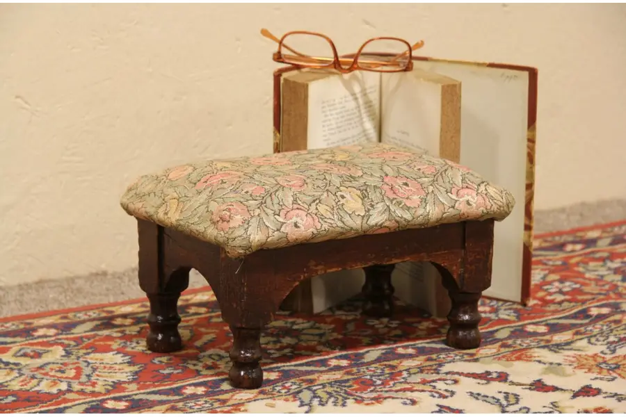 Photo of Oak 1900 Antique Footstool, Tapestry