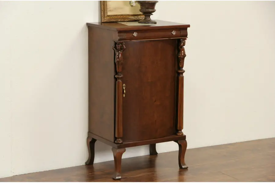 Photo of Carved Cherub or Angel Mahogany Music File Cabinet, Pat. 1904