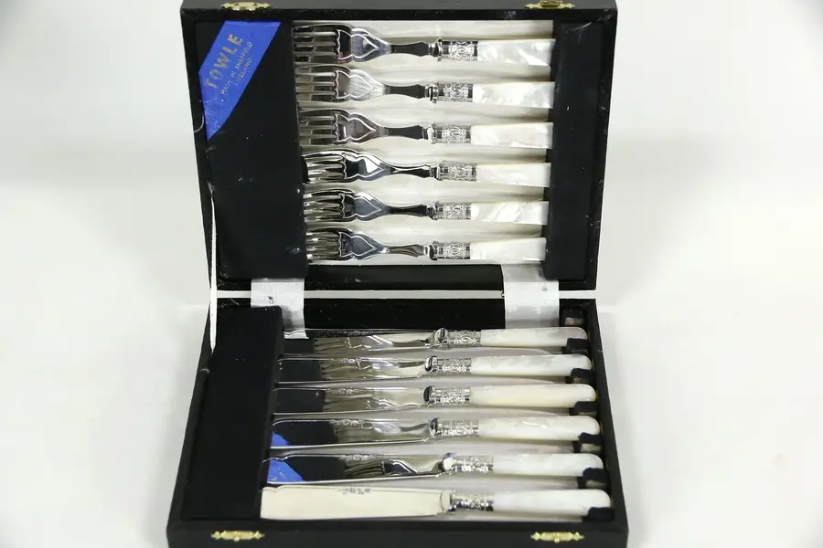 Photo of Towle English Silverplate & Pearl 6 Forks & 6 Knives, Fish, Travel Lunch Set