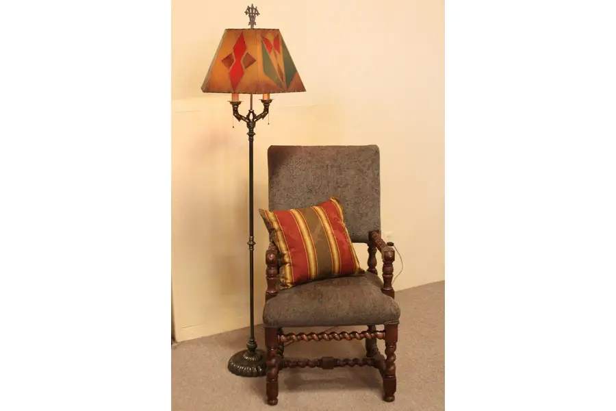Photo of Art Deco Floor Lamp, Original Parchment Shade