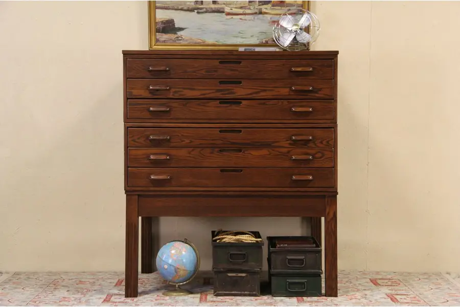 Photo of Hamilton 1920's Oak Map Chest, Document or Drawing File Cabinet