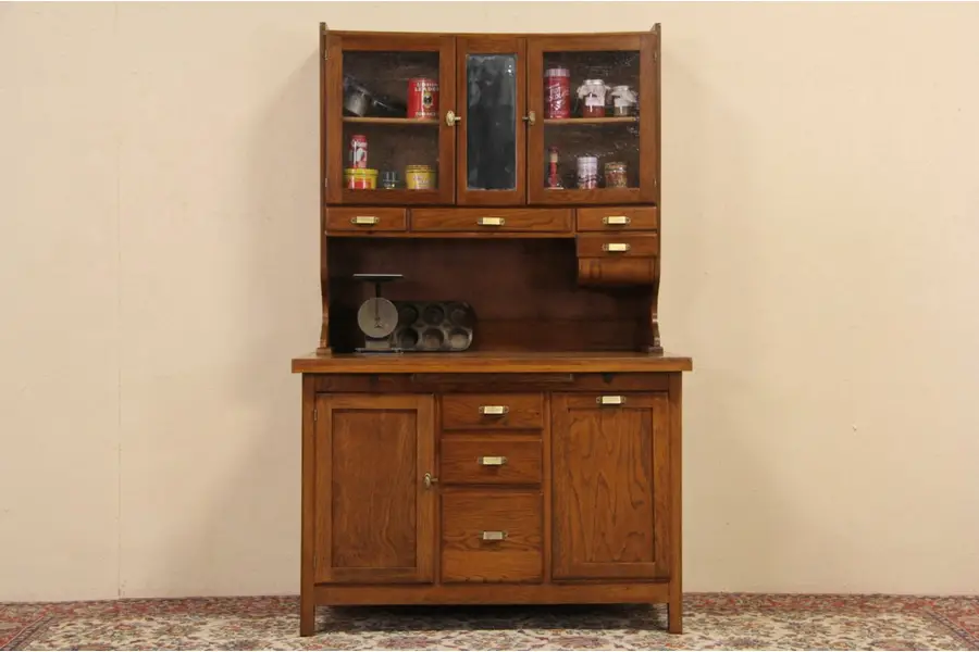Photo of Oak Antique 1910 Hoosier Kitchen Pantry or Baker Cupboard