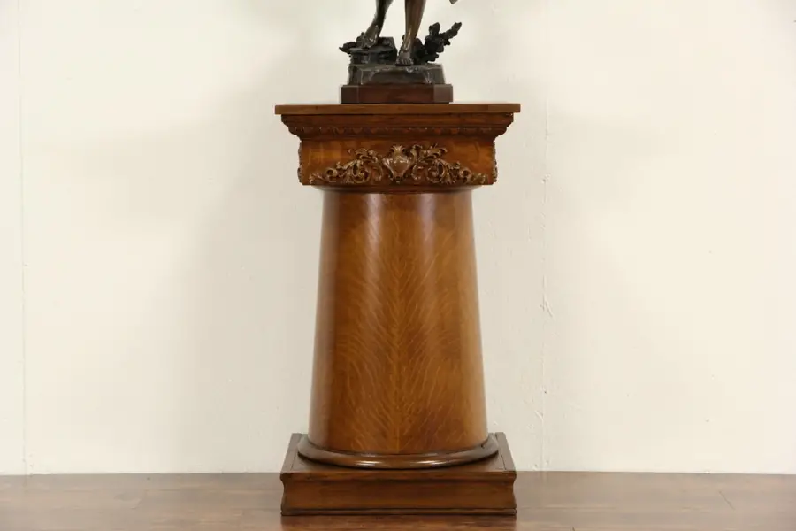 Photo of Carved Oak 1880's Antique Artwork Pedestal or Column
