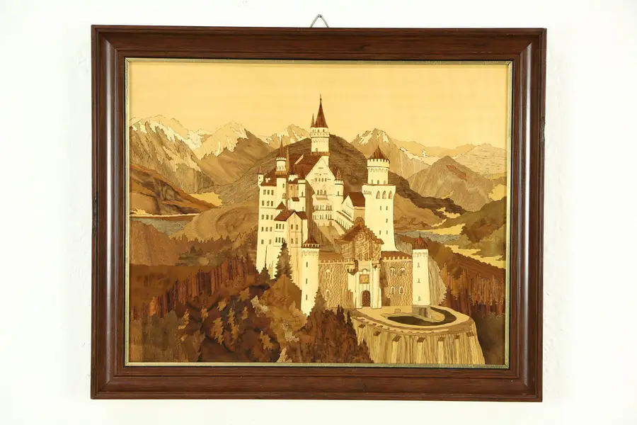 Photo of Marquetry Inlaid Vintage Picture of Neuschwanstein Castle in Bavaria, Germany