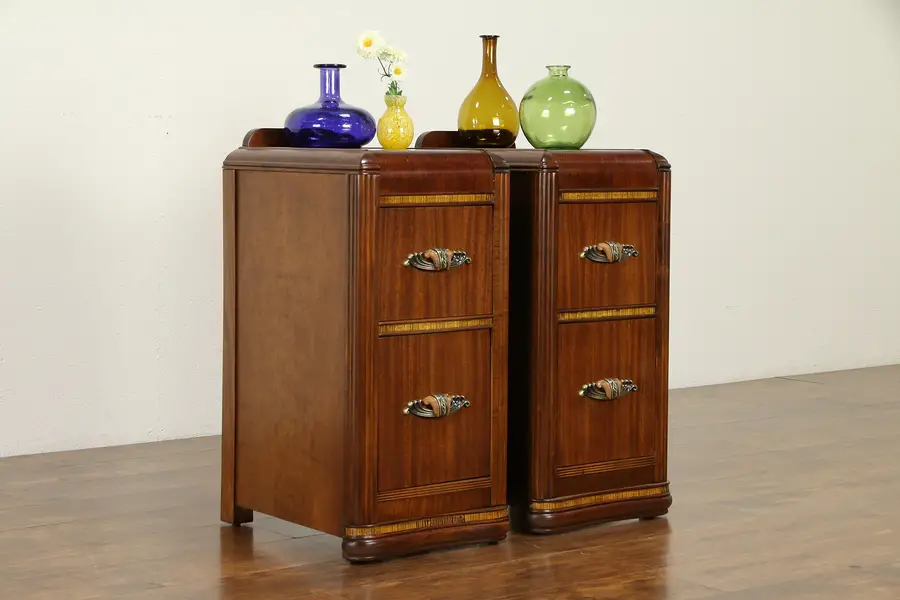 Photo of Pair Art Deco Vintage Nightstands, Bakelite Pulls
