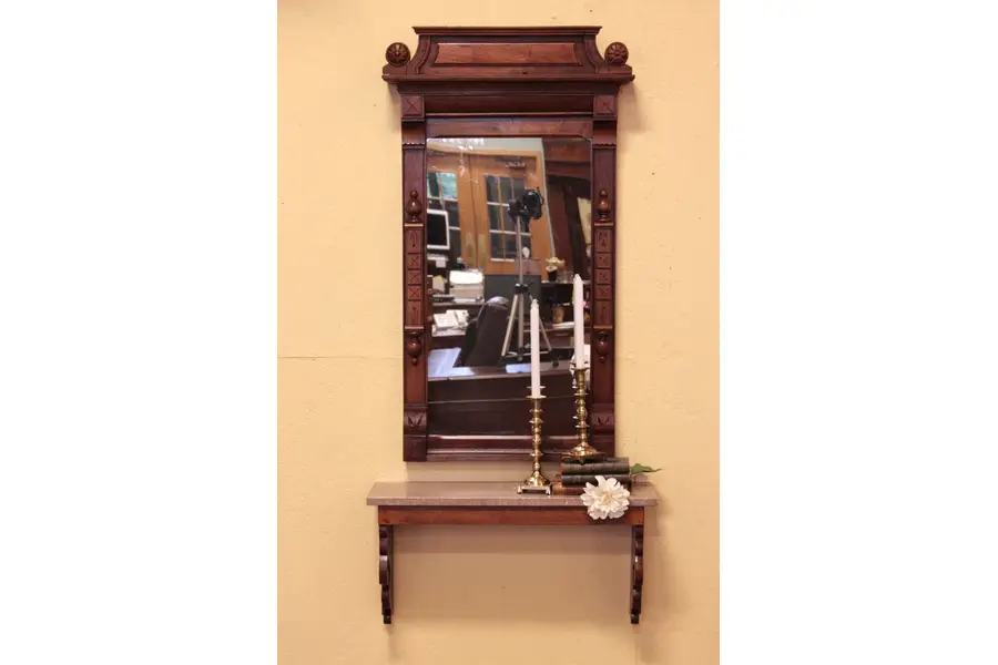 Photo of Victorian Eastlake Hall Mirror, Marble Shelf