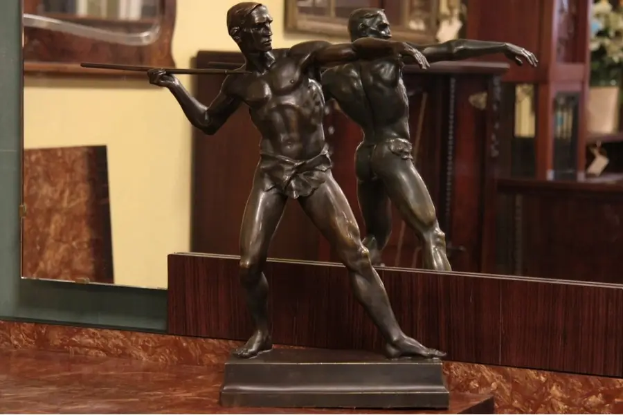 Photo of Javelin Thrower Art Deco Bronze Sculpture, Pohl 1927