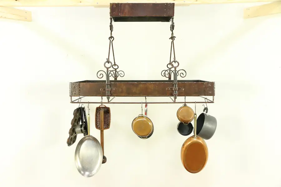 Photo of Wrought Iron Kitchen Hanging Pot Rack, Bronze Finish