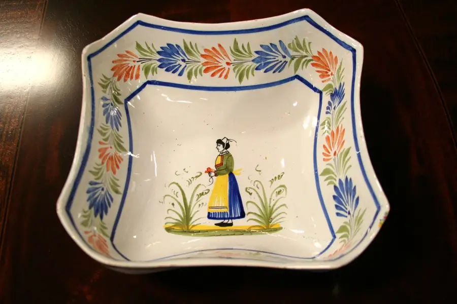 Photo of Quimper Pottery 9 1/2" Square Bowl