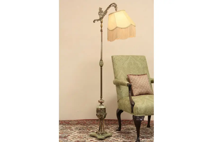 Photo of Onyx & Brass Griffin 1920's Bridge or Floor Reading Lamp