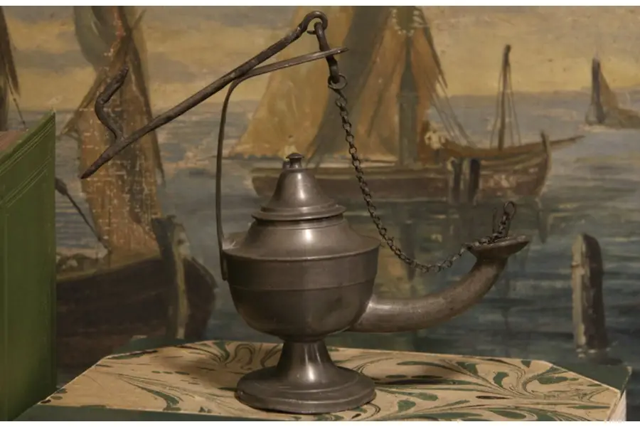 Photo of Pewter Hanging or Standing 1800's Whale Oil Lamp