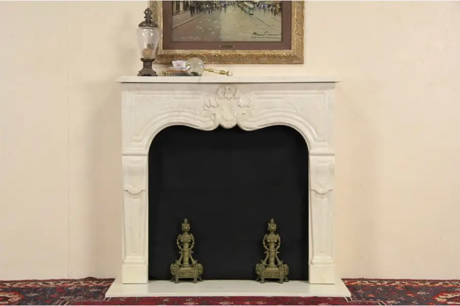 Photo of Cultured Travertine Marble Vintage Fireplace Mantel, Surround & Hearth