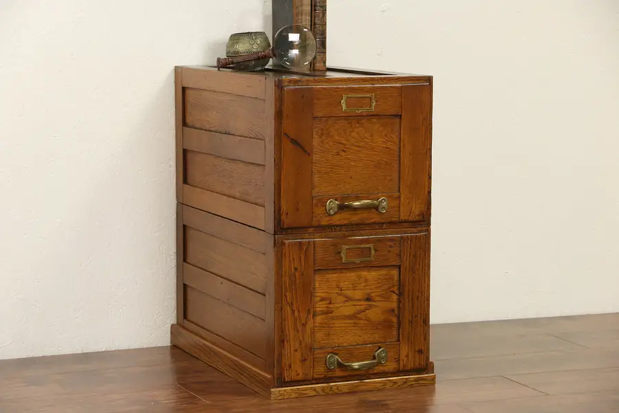 Photo of Oak Antique 1910 Two Drawer File Cabinet, Original Hardware