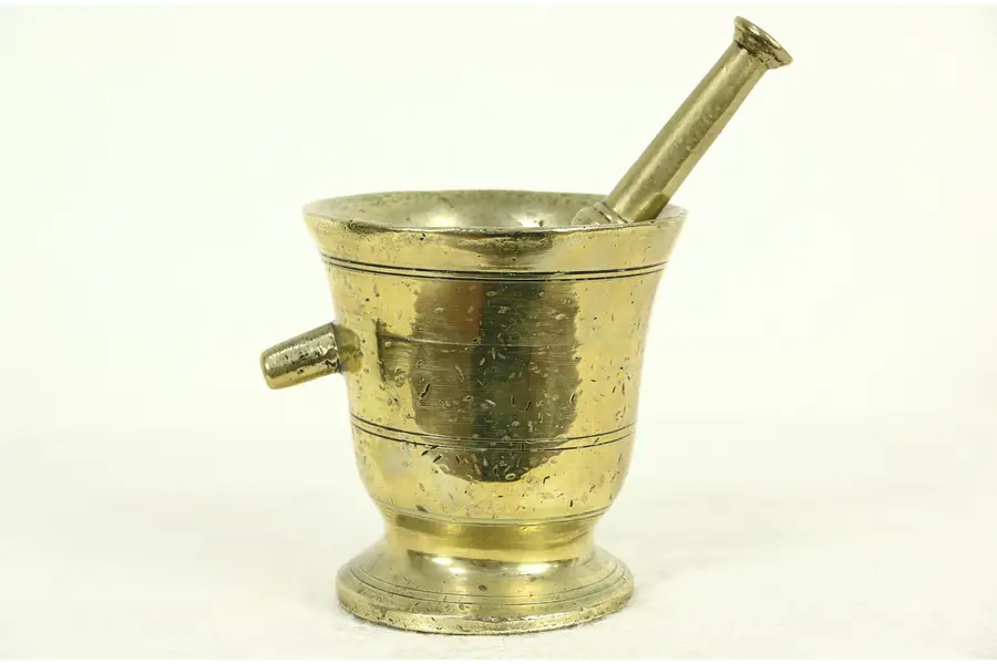 Photo of Brass 1890's Antique Mortar & Pestle with Handle