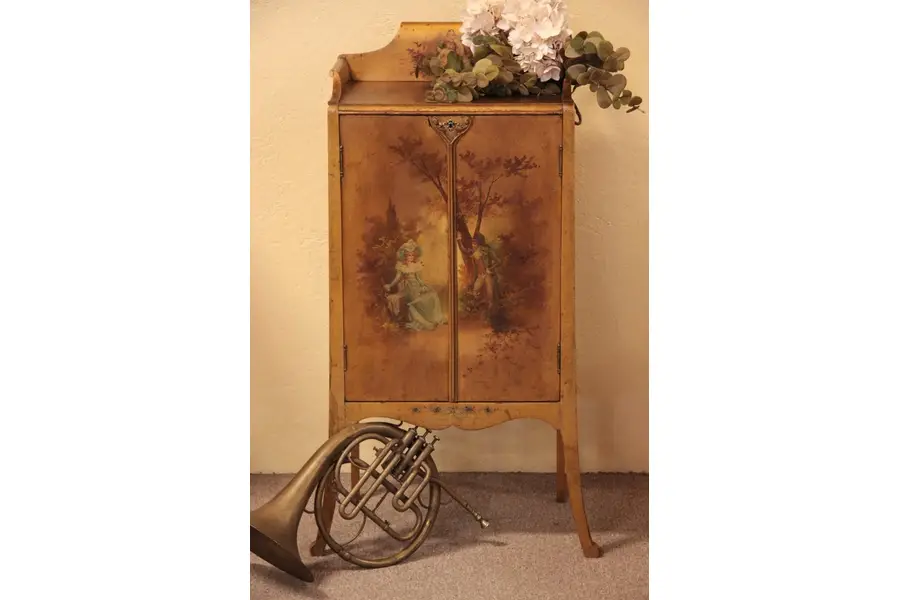 Photo of Vernis Martin Antique Gold Music or Jewelry Cabinet