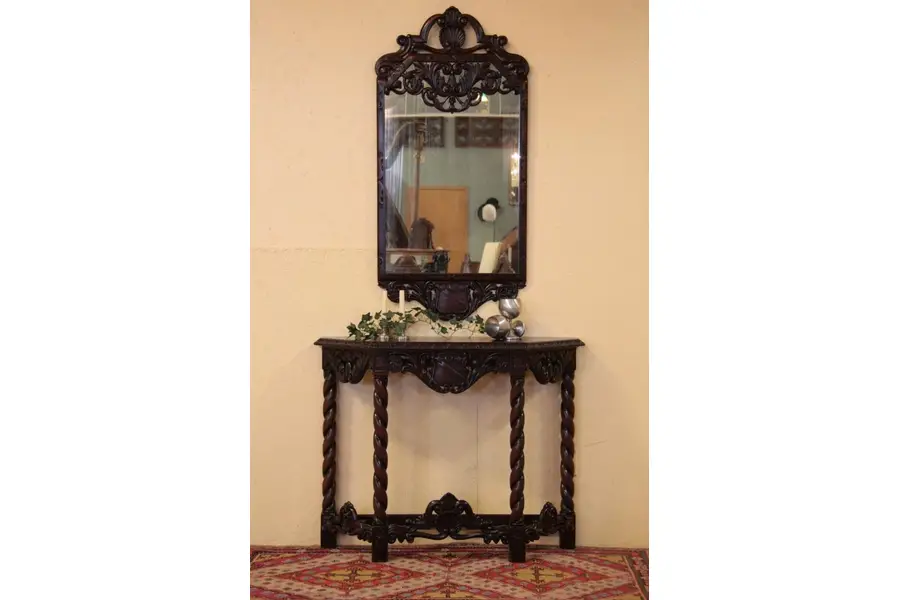 Photo of Kittinger Carved Hall Console and Wall Mirror