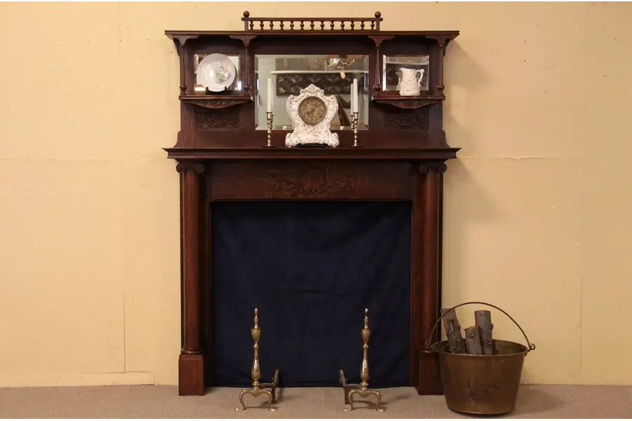 Photo of Victorian Oak Fireplace Mantel Surround, Mirrors