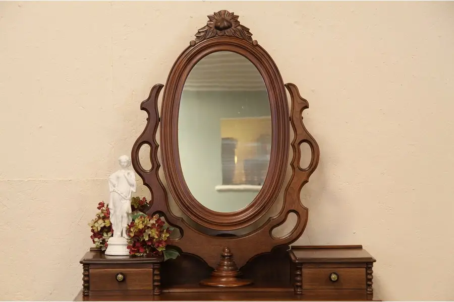 Photo of Victorian Carved Dresser Top Wishbone Mirror
