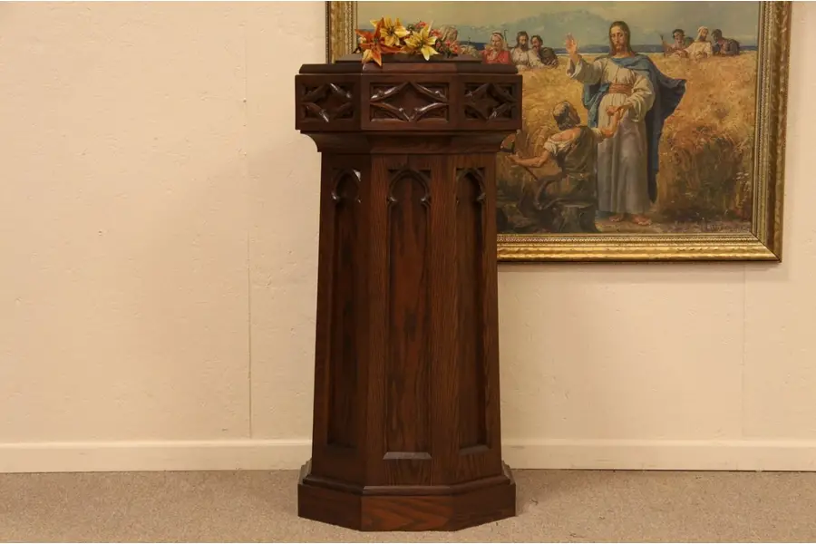 Photo of Gothic Carved Oak Baptismal Font Pedestal