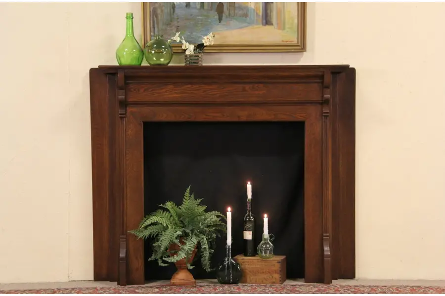 Photo of Oak 1890 Architectural Salvage Fireplace Mantel & Surround