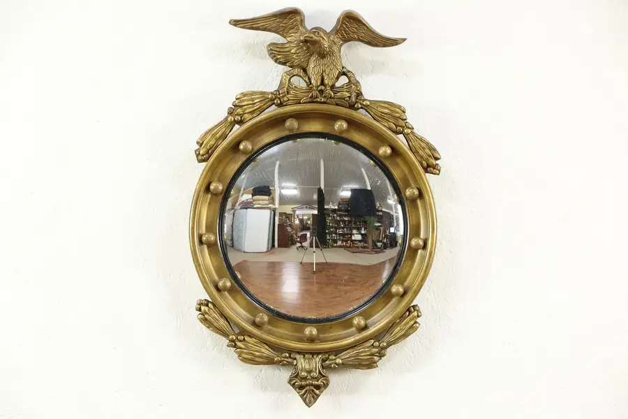 Photo of Federal Style Vintage Convex Mirror, Eagle & 13 Colony Balls