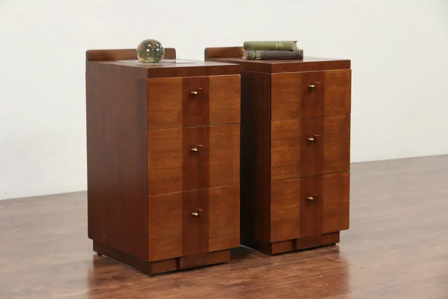 Photo of Pair of Midcentury Modern 1950's Vintage Nightstands, Walnut & Mahaogany