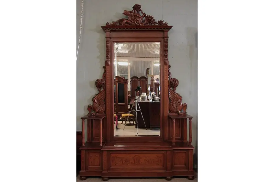 Photo of Walnut Pier Mirror with Griffins, Circa 1900
