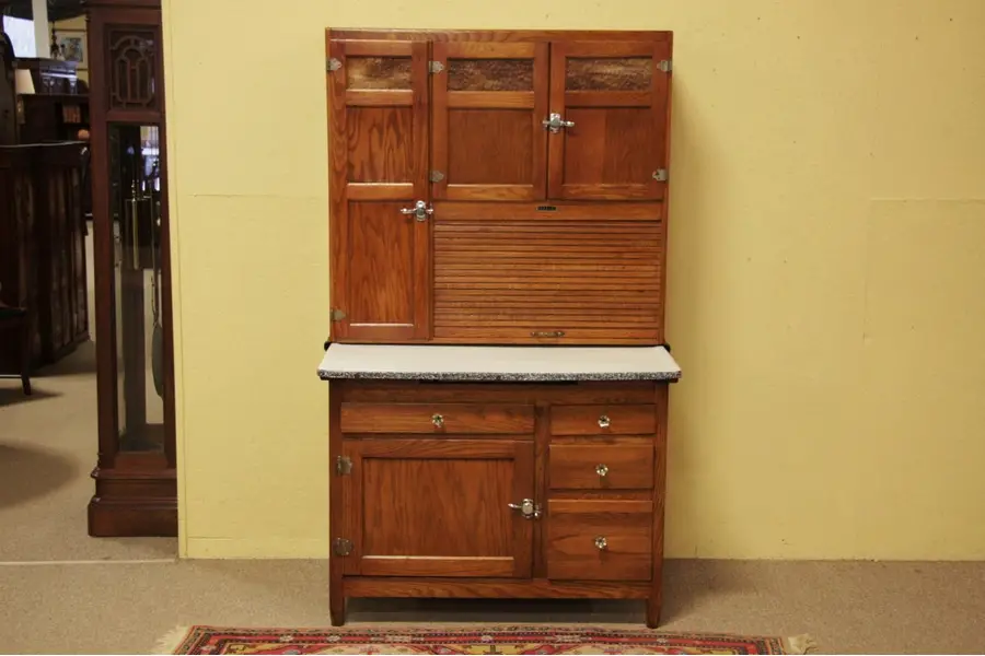 Photo of Sellers Oak Hoosier Cupboard, Roll Top