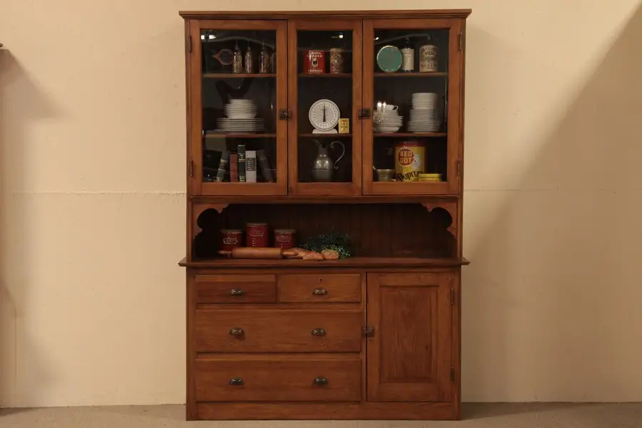 Photo of Country Pine Antique Pantry Cupboard, Glass Doors