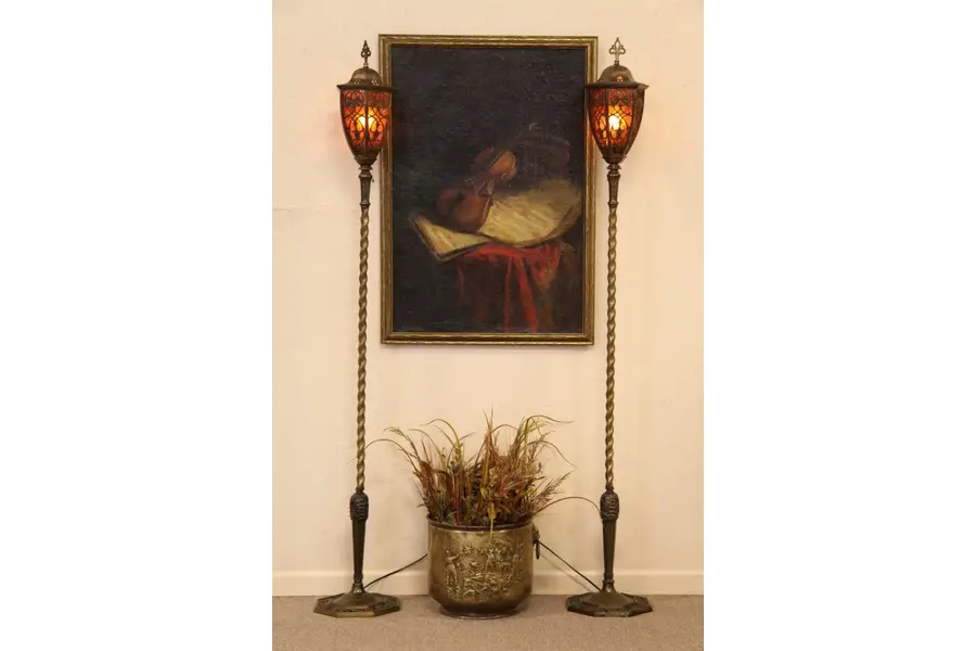 Photo of Pair of Antique 1920 Mica Grapevine Lanterns