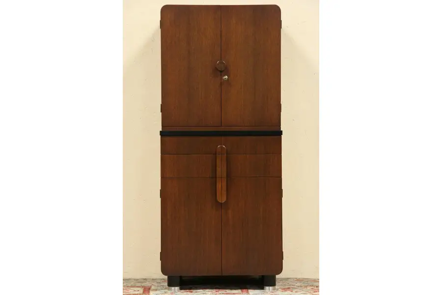 Photo of Art Deco 1935 Mahogany & Black Physician Medical Cabinet