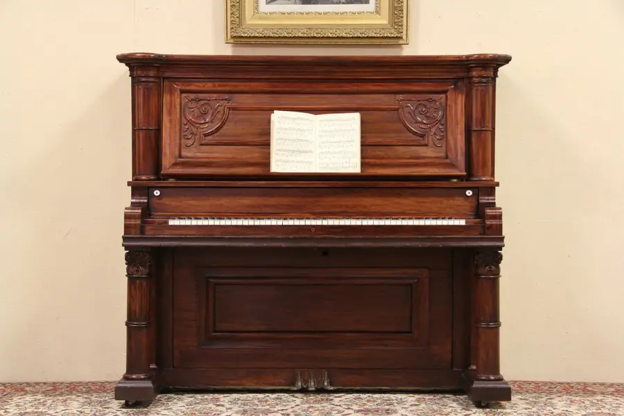 Photo of Hamilton Chicago 1900 Carved Mahogany Upright Piano