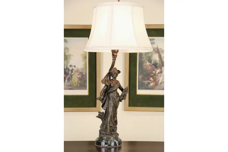 Photo of Flower Path 1900 Antique French Sculpture, Signed Moreau, Adapted to Lamp