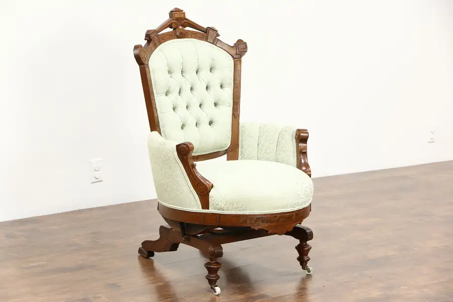 Photo of Victorian Eastlake Walnut Antique Stationary Rocker or Platform Rocking Chair