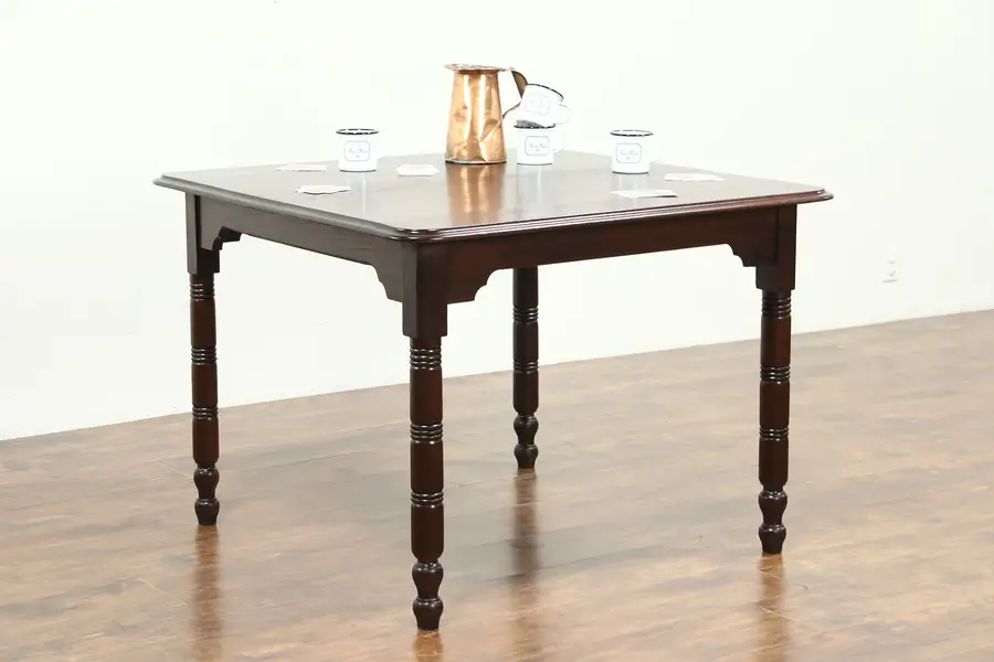 Photo of Victorian 1880 Antique Walnut Pub or Tavern Game or Kitchen Dining Table