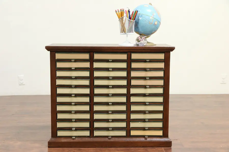 Photo of Oak Vintage Craft, Letter or Paper File Organizer, 30 Fitted Drawers