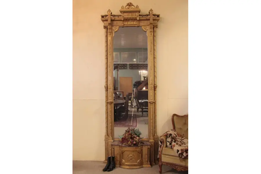 Photo of Victorian Eastlake or Aesthetic Gold 10' Pier Mirror