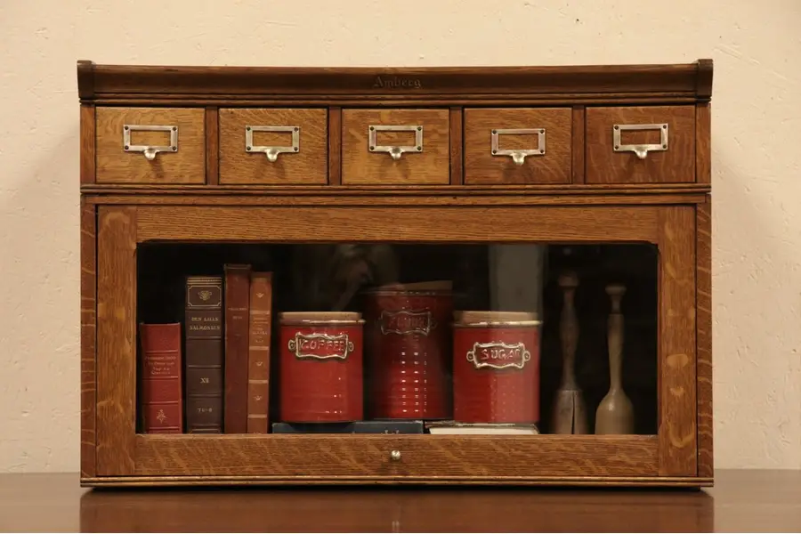 Photo of Amberg Oak Counter Top Bookcase & File