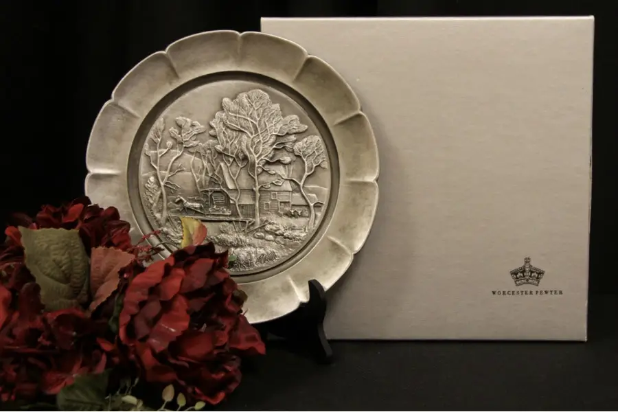 Photo of Worcester Pewter 1974 Currier & Ives Old Grist Mill Plate